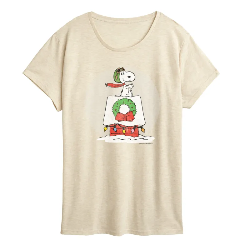 Peanuts - Snoopy Christmas House - Women's Short Sleeve Graphic T-Shirt sold by Zulily
