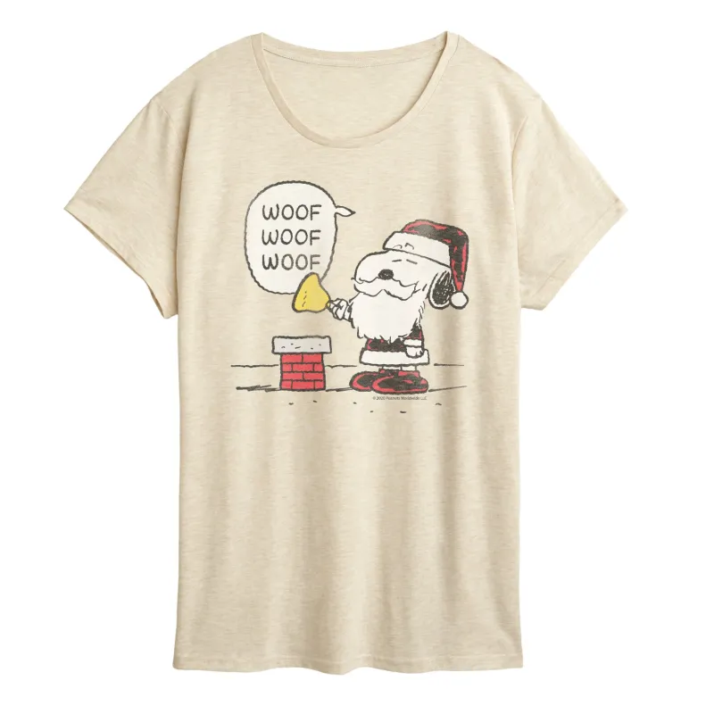 Peanuts - Snoopy Santa - Women's Short Sleeve Graphic T-Shirt sold by Zulily