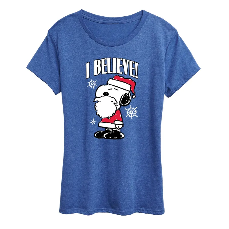 Peanuts - I Believe - Women's Short Sleeve Graphic T-Shirt sold by Zulily