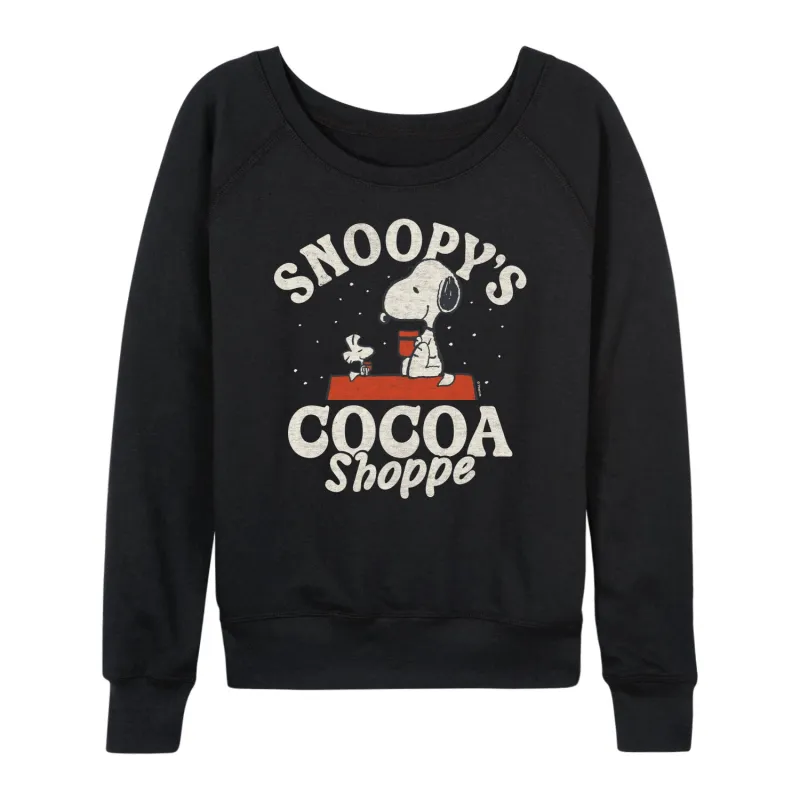 Peanuts - Snoopys Cocoa Shoppe - Women's French Terry Long Sleeve Pullover sold by Zulily