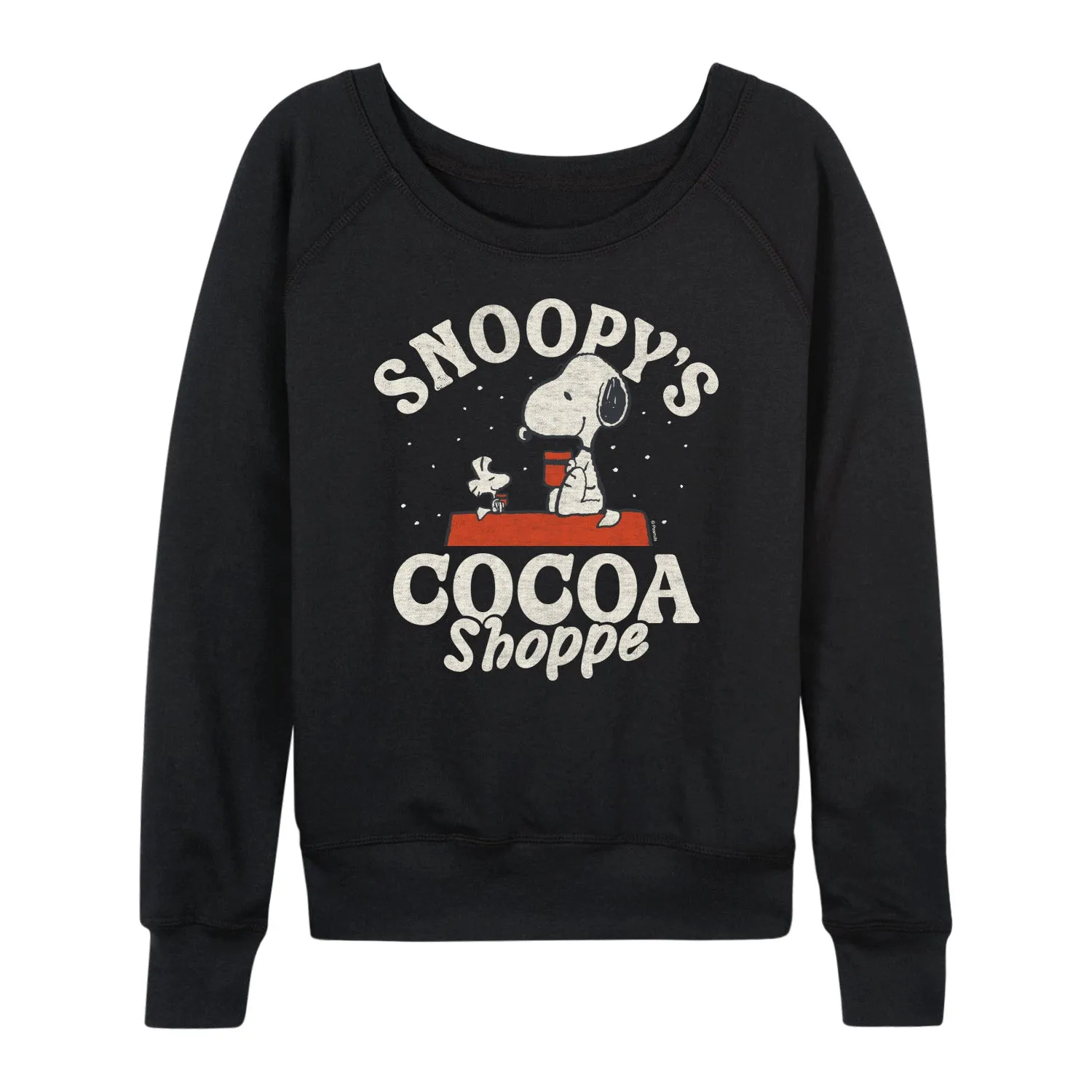 Peanuts - Snoopys Cocoa Shoppe - Women's French Terry Long Sleeve Pullover sold by Zulily