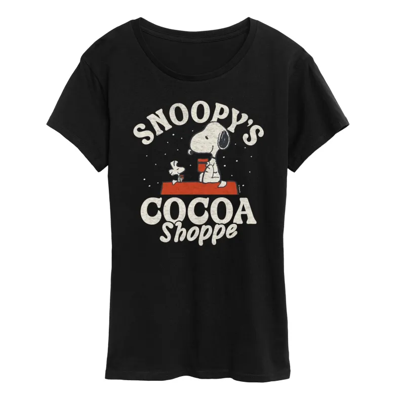 Peanuts - Snoopys Cocoa Shoppe - Women's Short Sleeve Graphic T-Shirt sold by Zulily