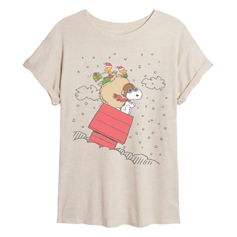 Peanuts - Snoopy House Sled Oversized - Womens Oversized Graphic T-Shirt sold by Zulily