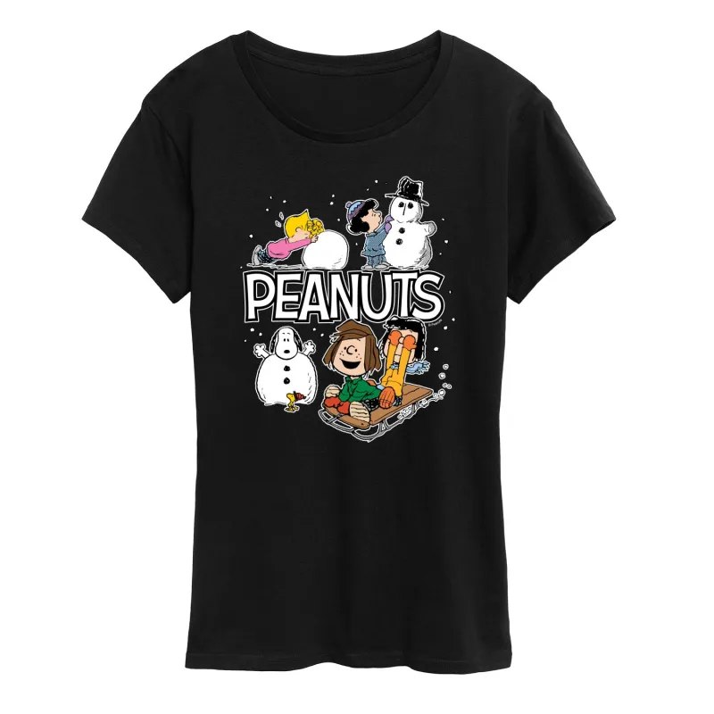 Peanuts - Winter Stickers - Women's Short Sleeve Graphic T-Shirt sold by Zulily