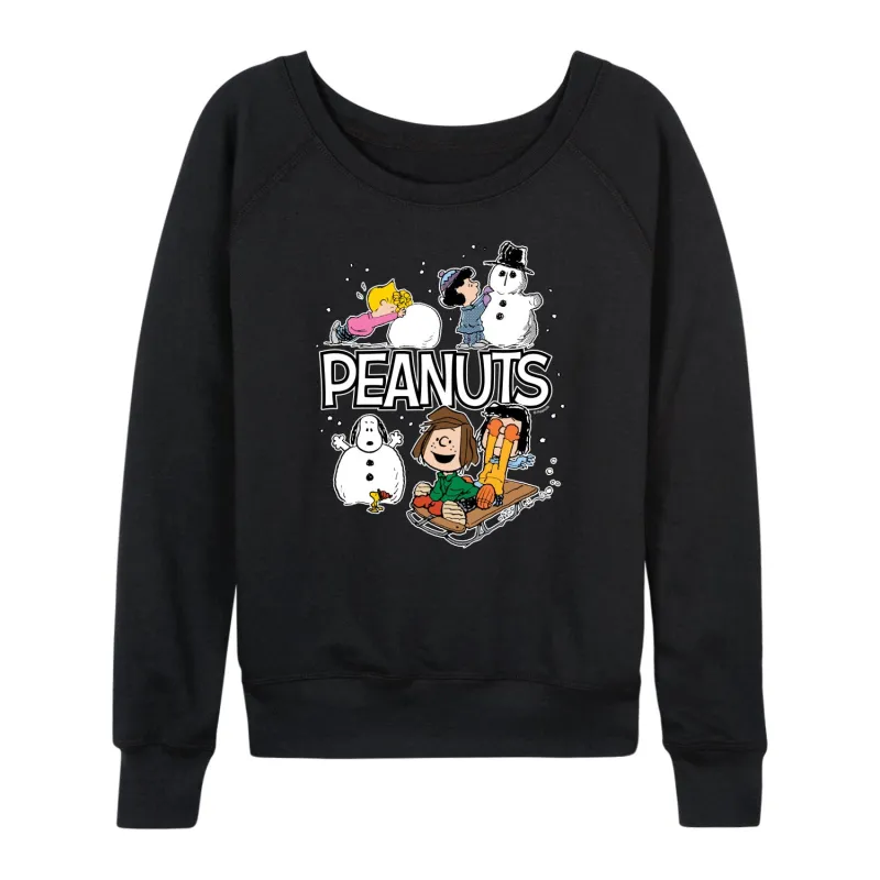 Peanuts - Winter Stickers - Women's French Terry Long Sleeve Pullover sold by Zulily