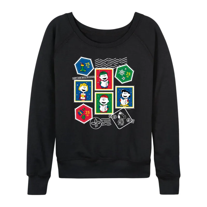 Peanuts - Christmas Stamps - Women's French Terry Long Sleeve Pullover sold by Zulily