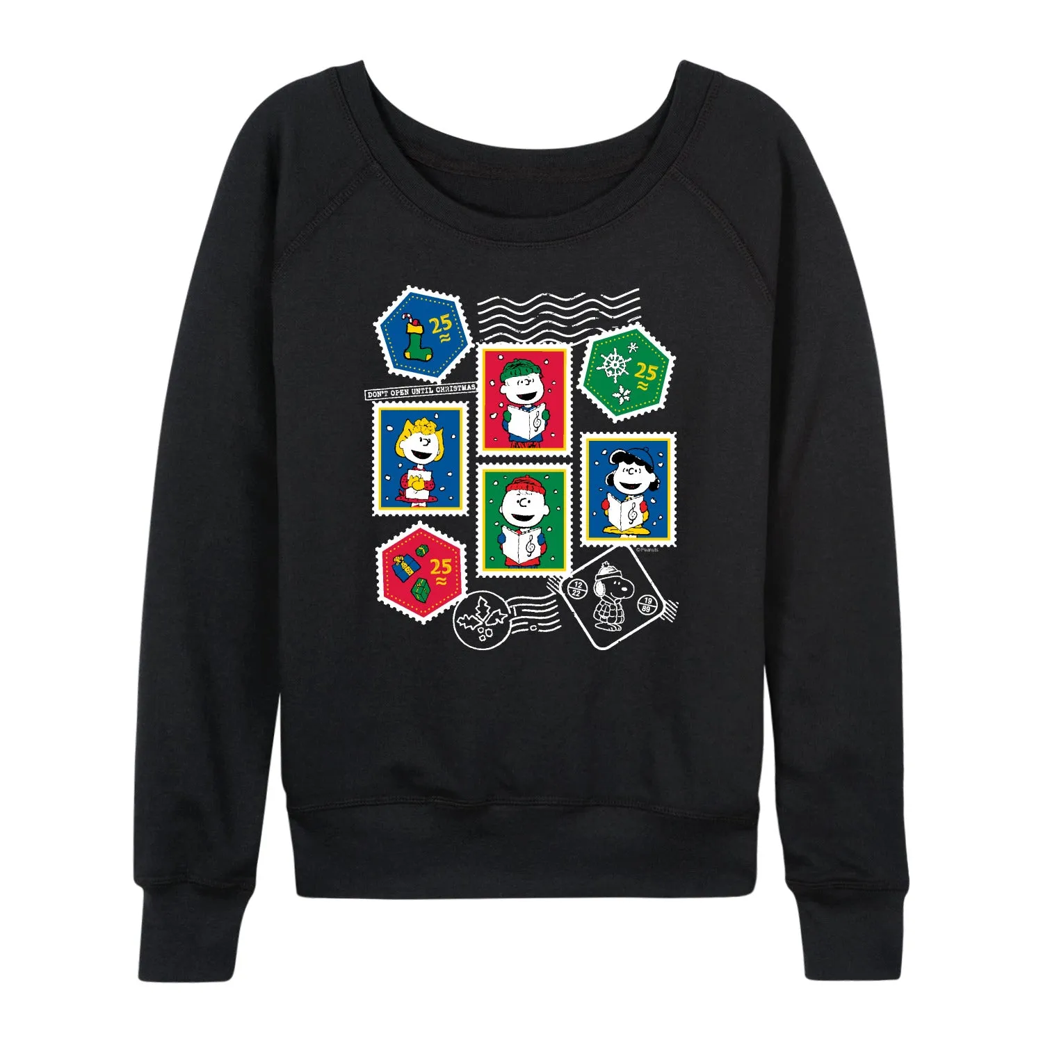 Peanuts - Christmas Stamps - Women's French Terry Long Sleeve Pullover sold by Zulily