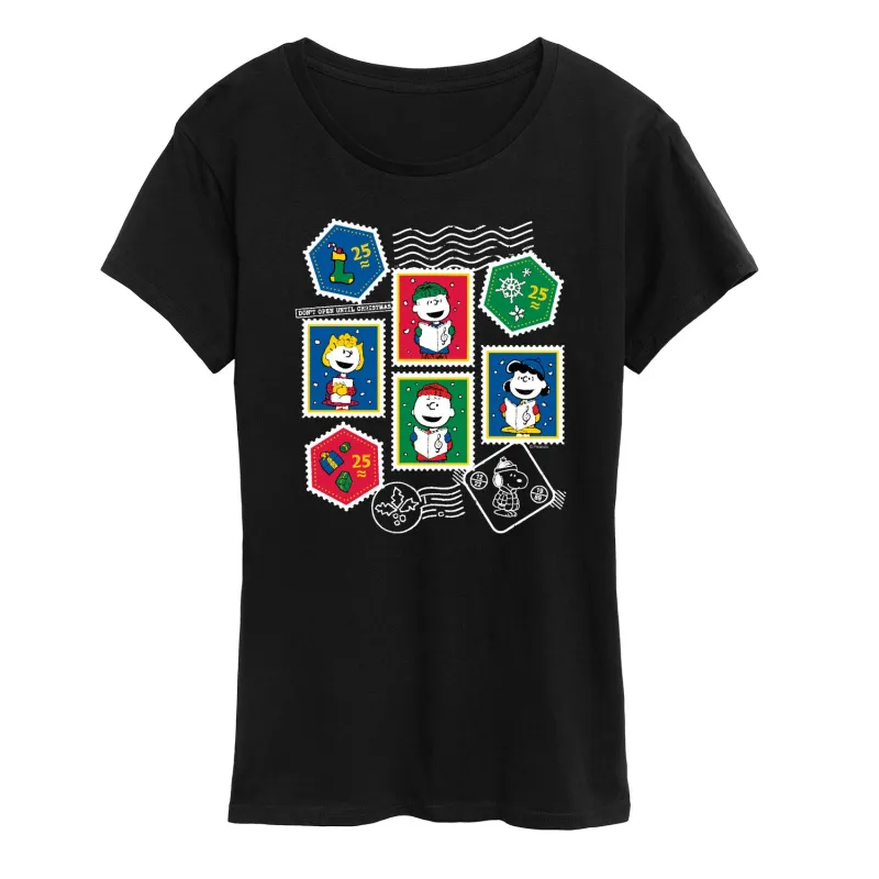 Peanuts - Christmas Stamps - Women's Short Sleeve Graphic T-Shirt sold by Zulily