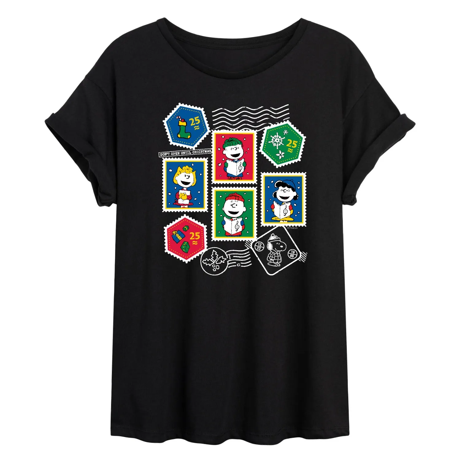 Peanuts - Christmas Stamps - Womens Oversized Graphic T-Shirt sold by Zulily