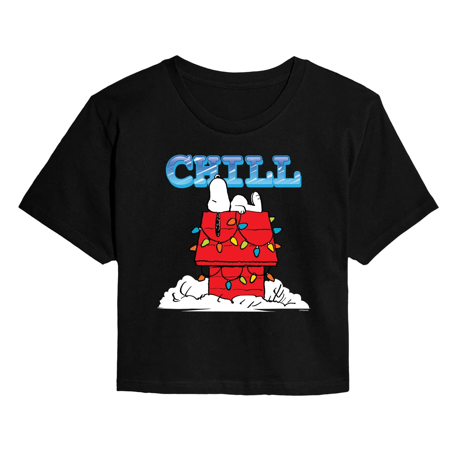 Peanuts - Snoopy Chill - Juniors Cropped Short Sleeve Graphic T-Shirt sold by Zulily