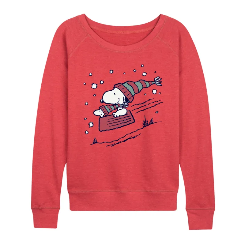 Peanuts - Snoopy Sledding - Women's Lightweight French Terry Long Sleeve Shirt sold by Zulily