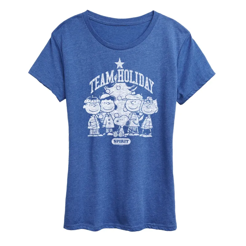 Peanuts - Snoopy And Friends Team Holiday Spirit - Women's Short Sleeve Graphic T-Shirt sold by Zulily