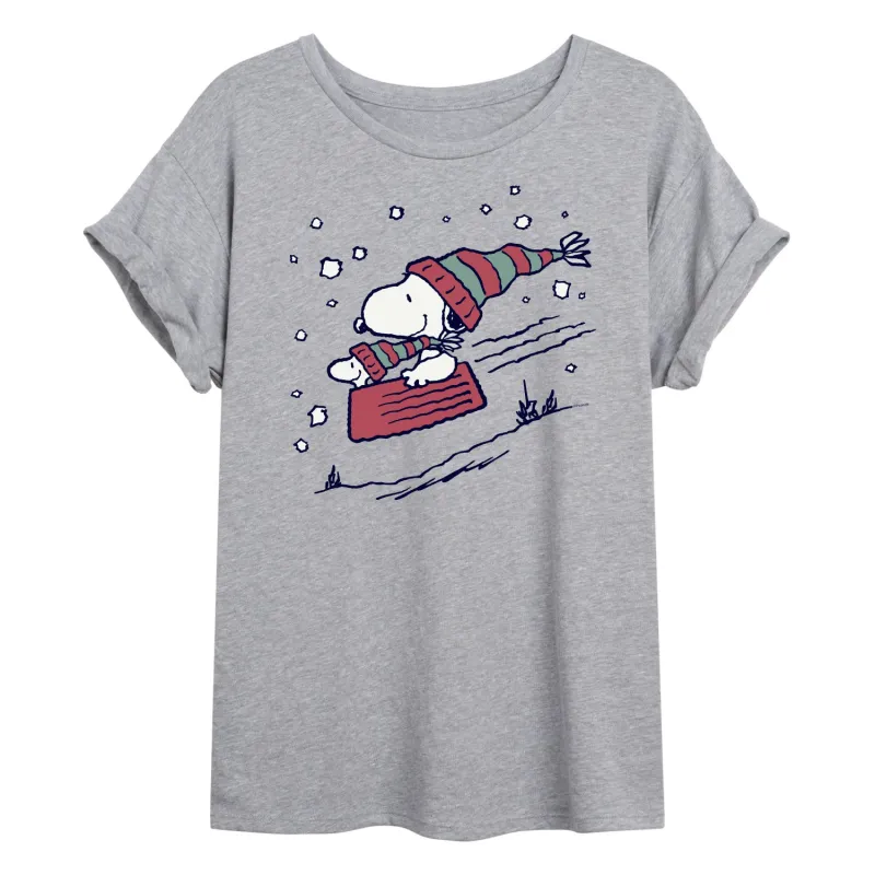 Peanuts - Snoopy Sledding - Women's Oversized T-Shirt sold by Zulily