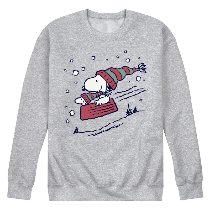 Peanuts - Snoopy Sledding - Men's Crew Neck Fleece Pullover sold by Zulily