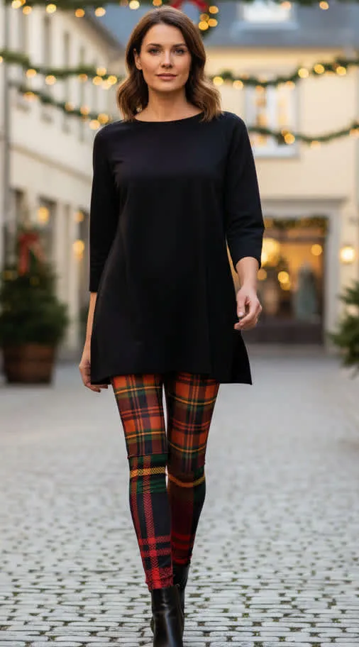 Lily by Firmiana Women's Medium Rise Printed Legging Red Plaid with Gold Holiday Print sold by Zulily product image thumbnail 5