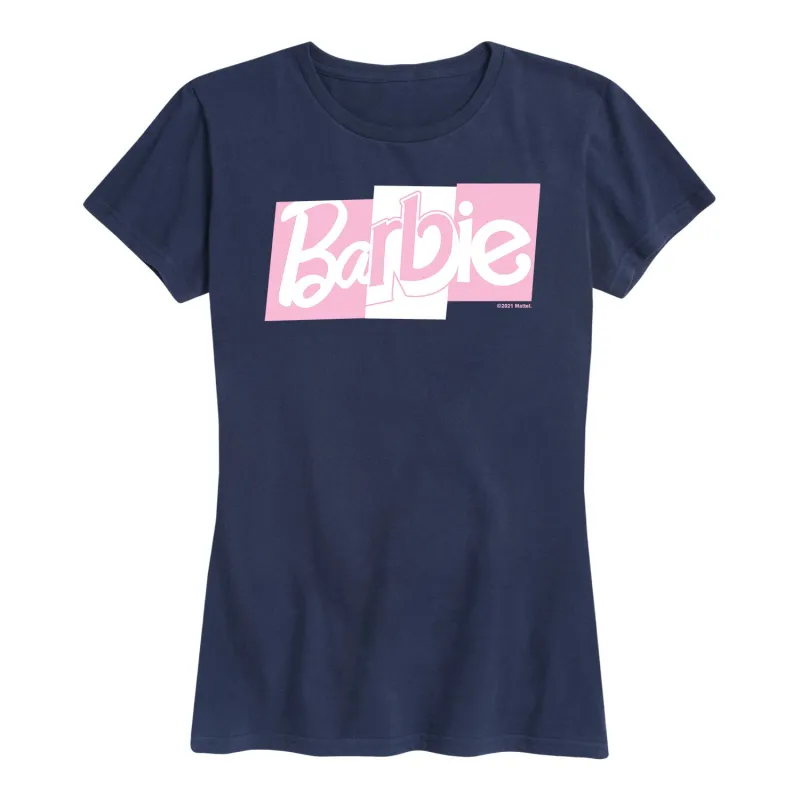 Barbie - Pink and White Block Mixed Font Logo - Women's Short Sleeve Graphic T-Shirt sold by Zulily
