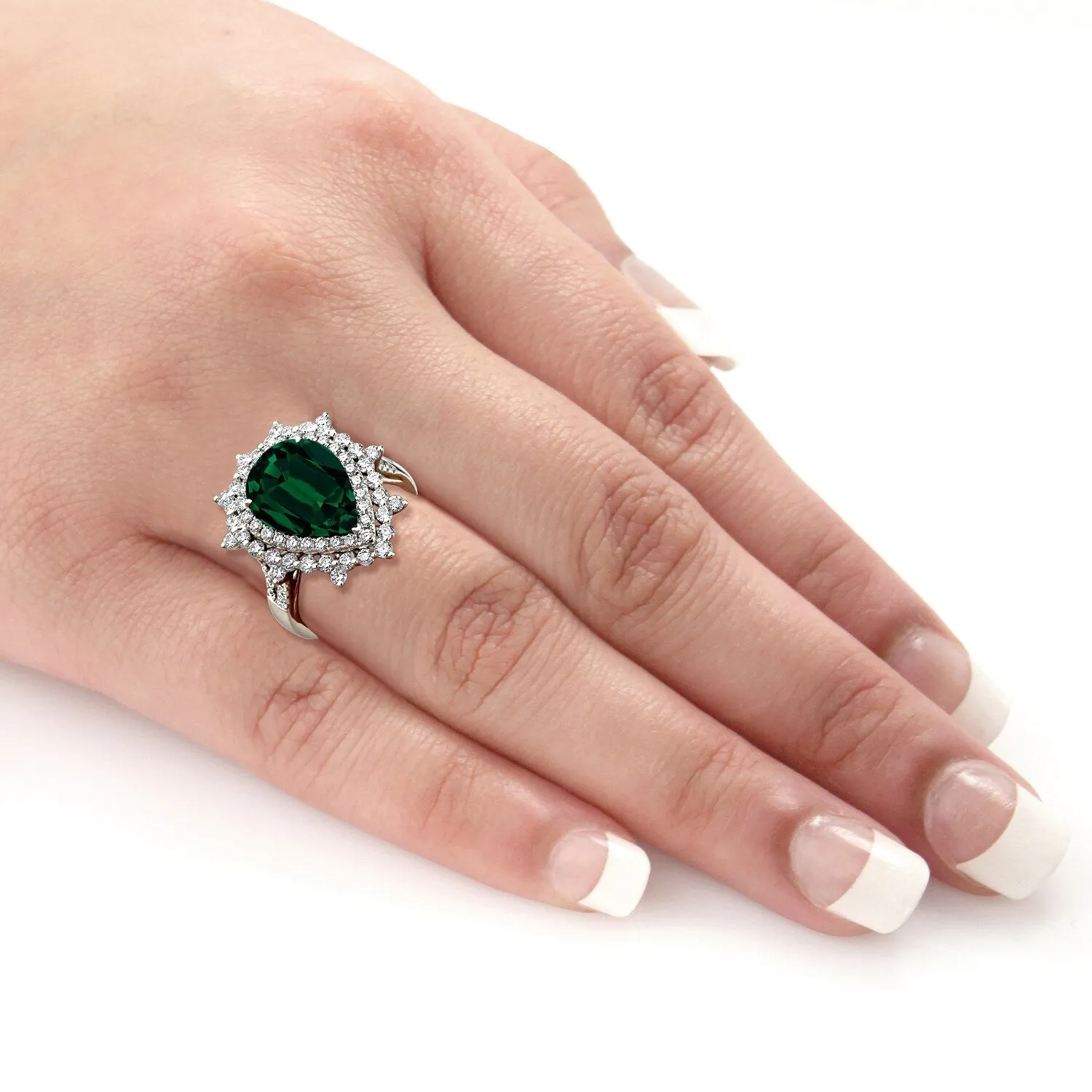 Auriya 4 1/5ct Pear-cut Green Emerald and Halo Diamond Ring 1 1/4ctw 18K Gold sold by Zulily product image thumbnail 5