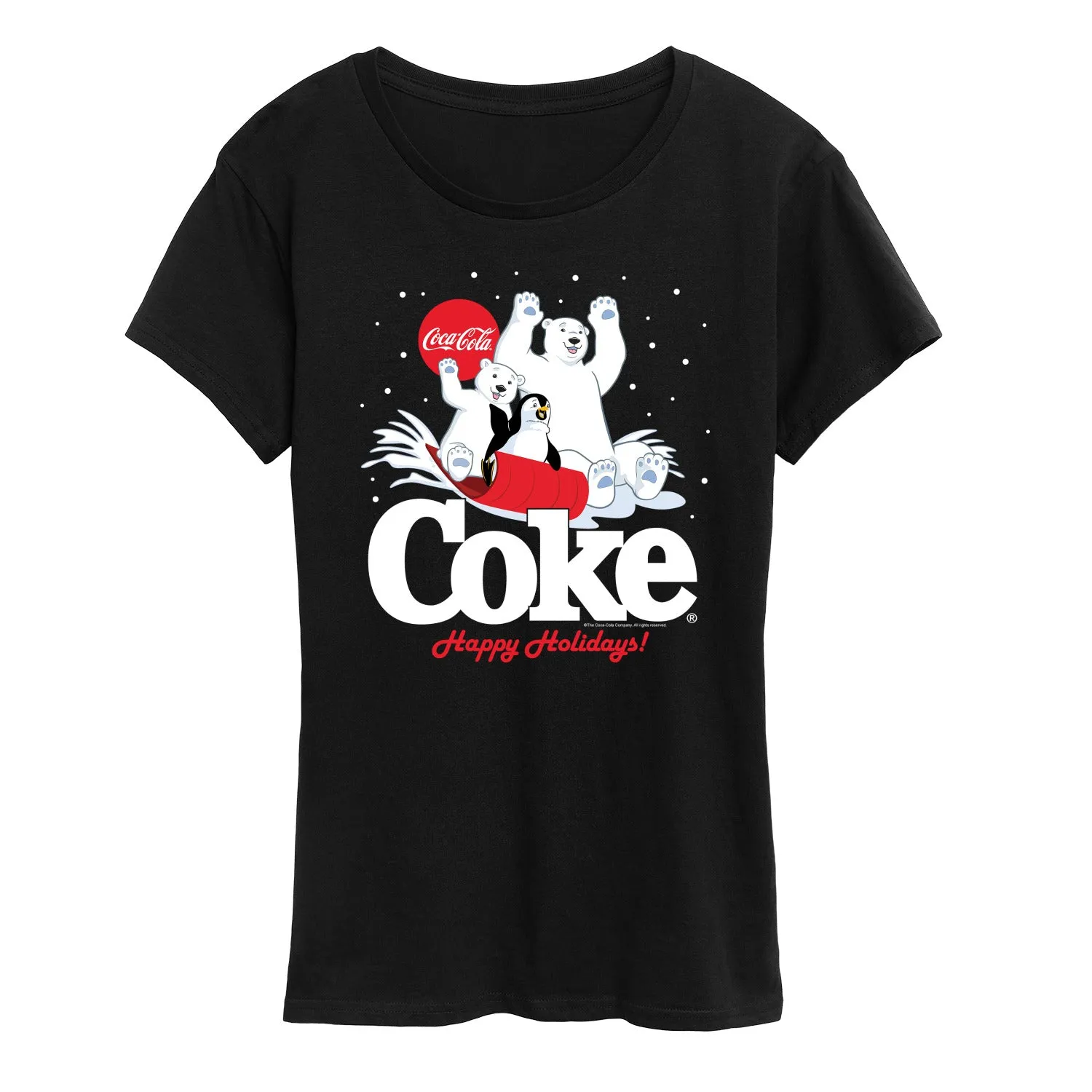 Coca-Cola - Happy Holidays Sledding- Women's Short Sleeve Graphic T-Shirt sold by Zulily product image thumbnail 3