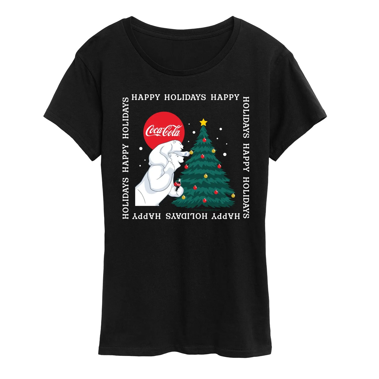Coca-Cola - Happy Holidays Bears And Tree - Women's Short Sleeve Graphic T-Shirt sold by Zulily product image thumbnail 3