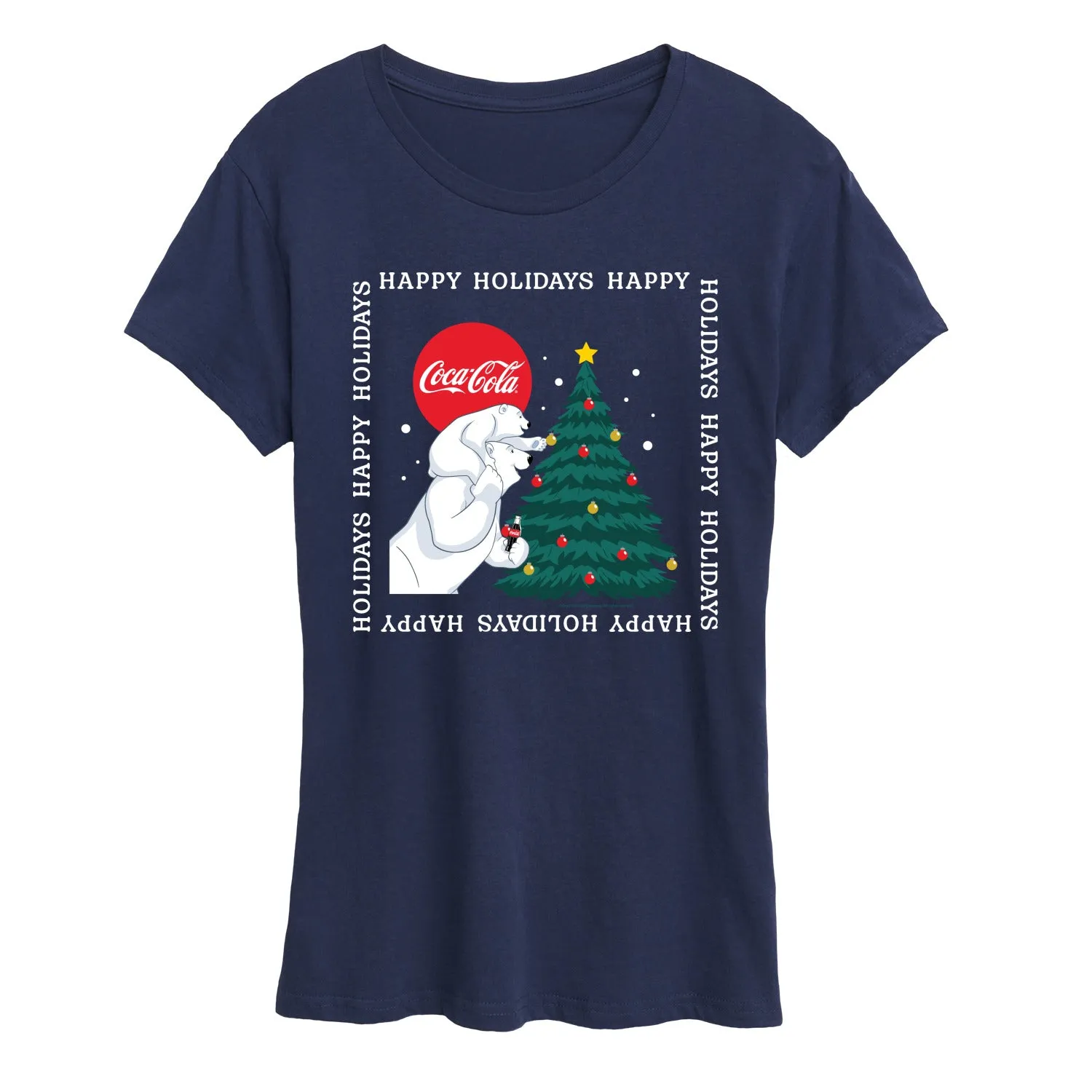 Coca-Cola - Happy Holidays Bears And Tree - Women's Short Sleeve Graphic T-Shirt sold by Zulily product image thumbnail 4