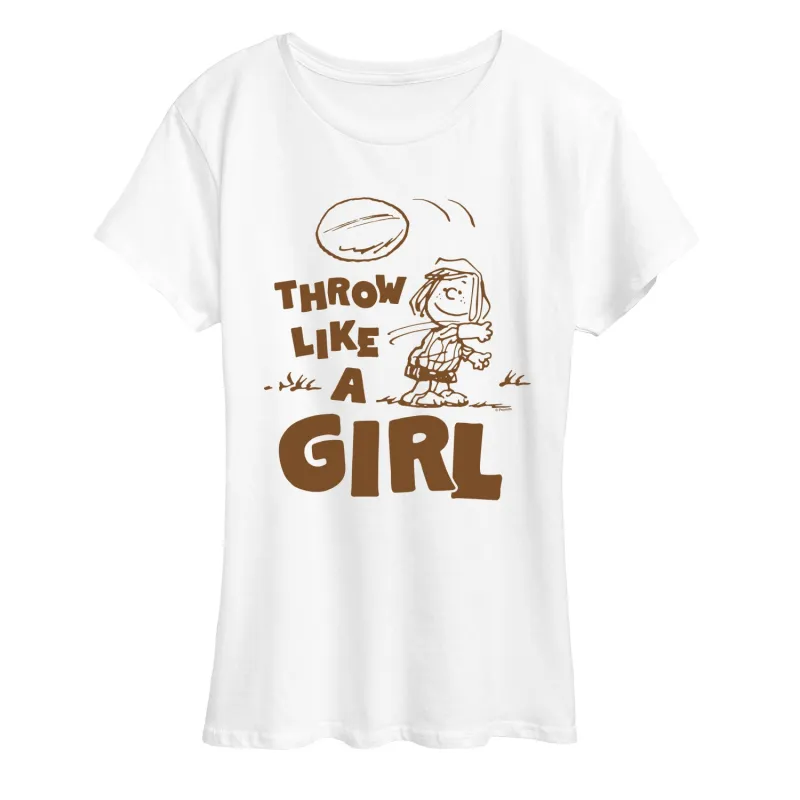 Peanuts - Throw Like A Girl - Women's Short Sleeve Graphic T-Shirt made by Peanuts
