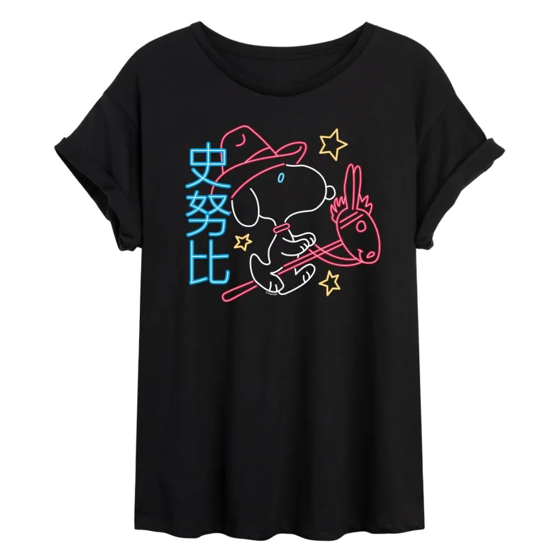 Peanuts - Neon Lunar NY Snoopy - Women's Oversized Graphic T-Shirt sold by Zulily