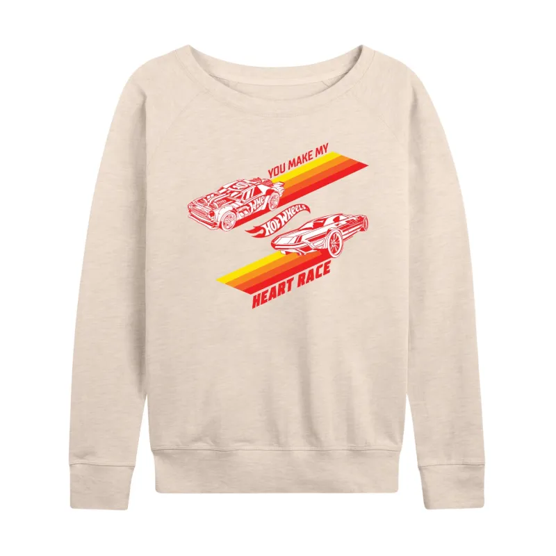 Hot Wheels - Valentine's You Make My Heart Race - Ladies French Terry Long Sleeve Shirt sold by Zulily