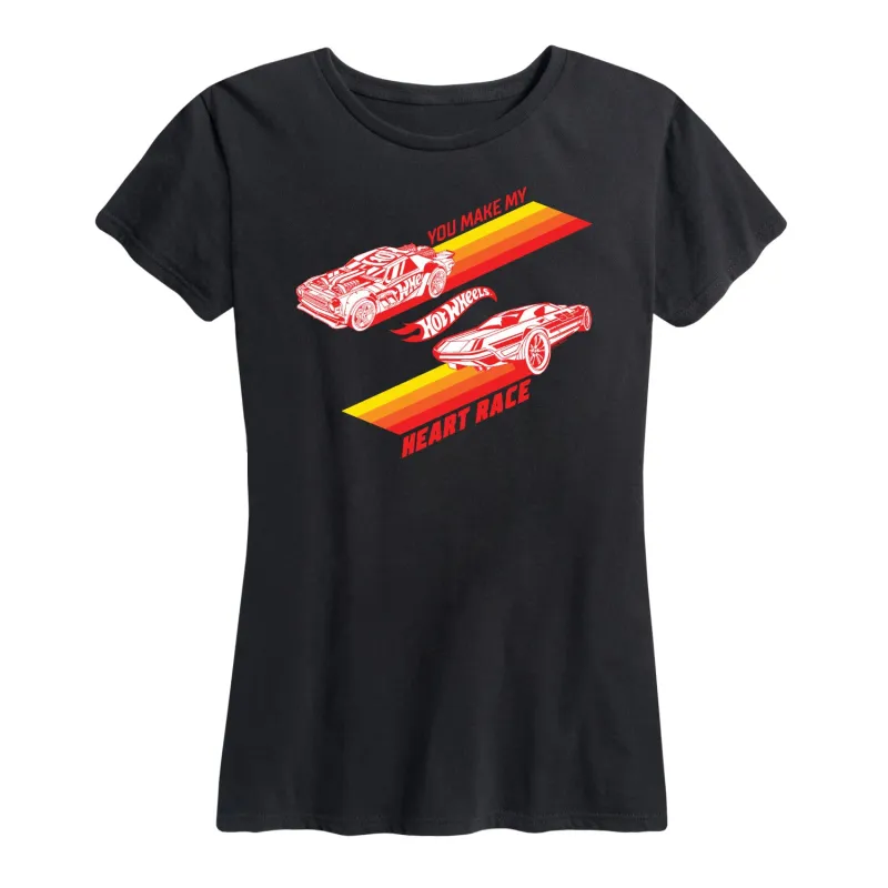 Hot Wheels - Valentine's You Make My Heart Race - Women's Short Sleeve Graphic T-Shirt sold by Zulily