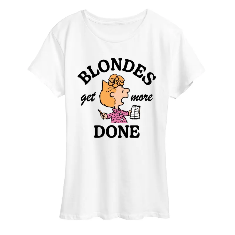 Peanuts - Blondes Get More Done - Women's Short Sleeve Graphic T-Shirt sold by Zulily