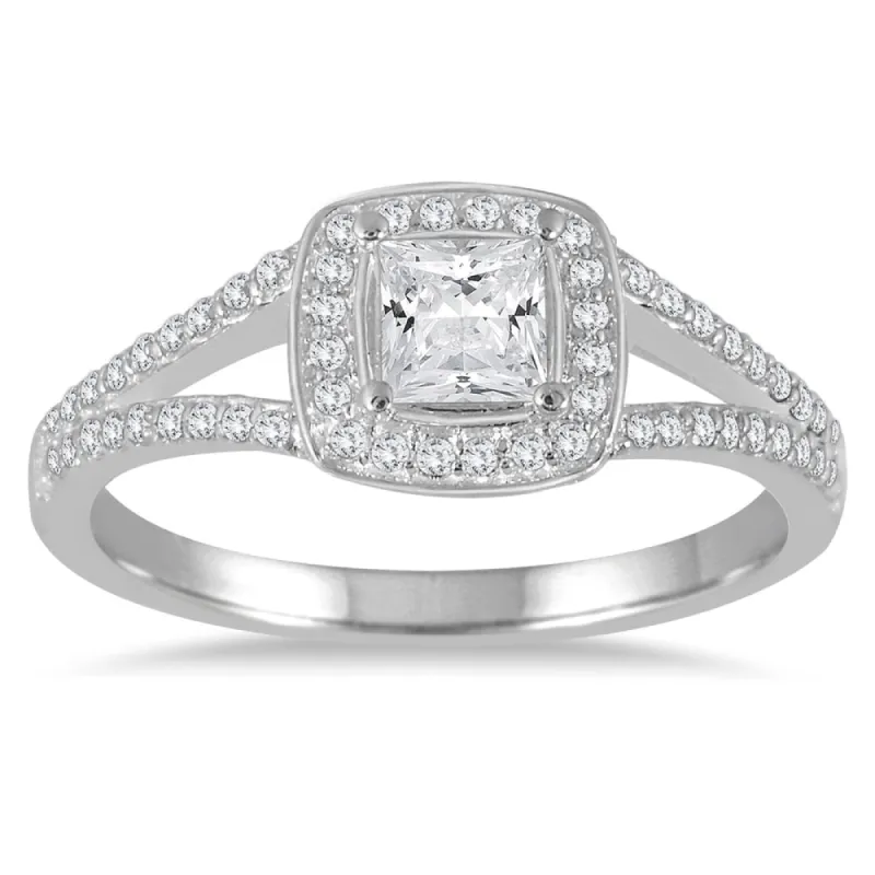 5/8 Carat TW Princess Cut Diamond Engagement Ring in 14K White Gold sold by Zulily