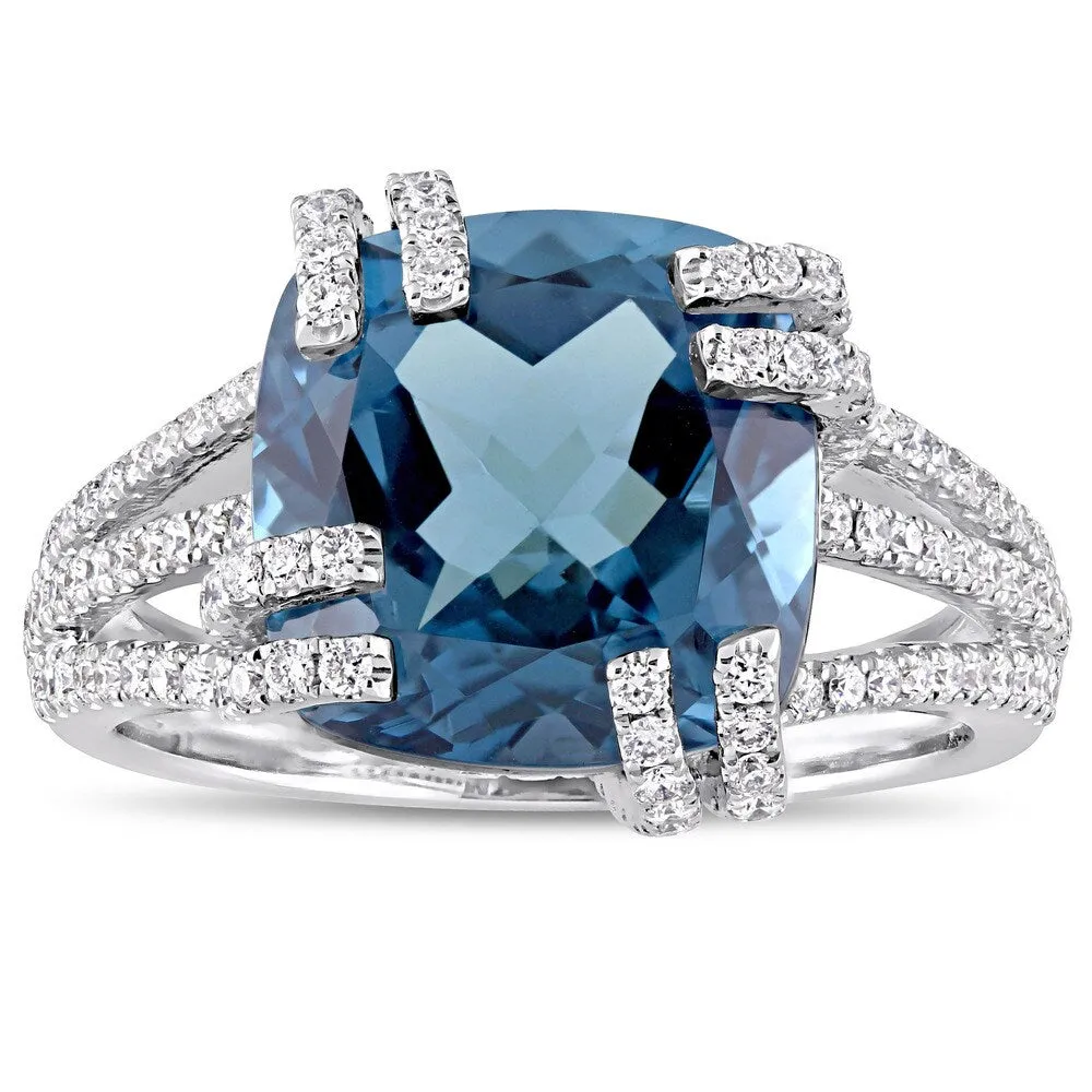 Miadora Signature Collection 14k White Gold London-Blue Topaz & 3/4ct TDW Diamond Split Shank Cockta - Blue sold by Zulily