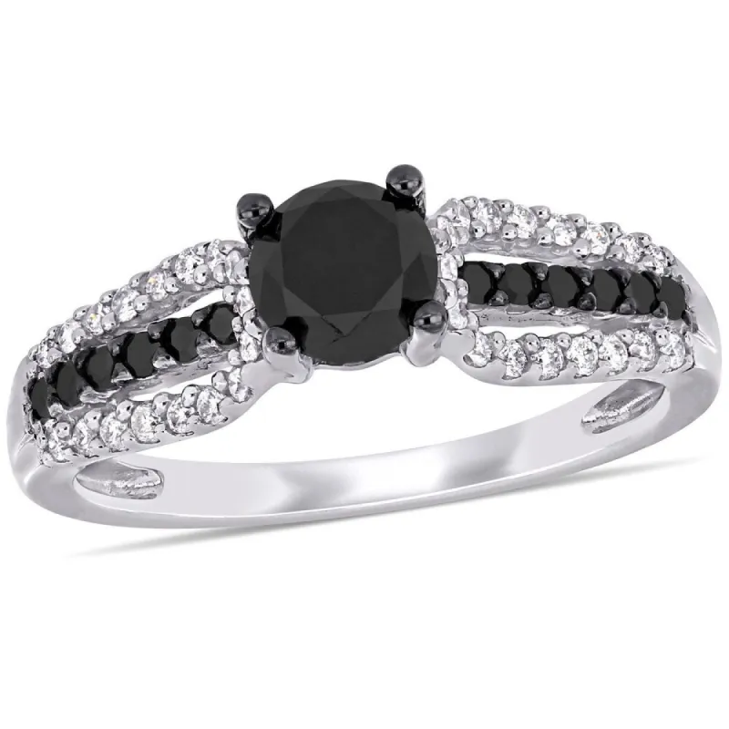 Miadora 14k White Gold 1 1/10ct TDW Black and White Diamond 3-Row Engagement Ring sold by Zulily