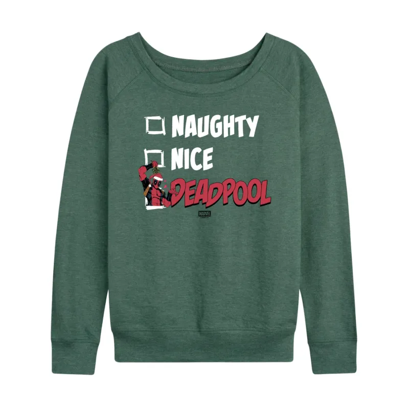 Marvel - Naughty Nice Deadpool - Women's French Terry Long Sleeve Pullover made by Marvel