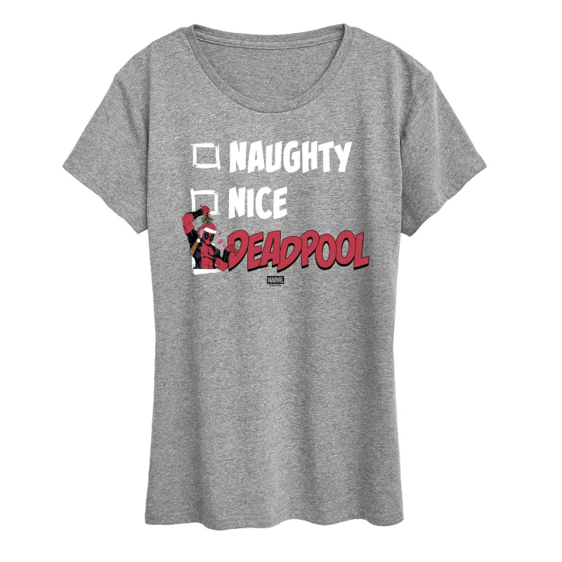 Marvel - Naughty Nice Deadpool - Women's Short Sleeve Graphic T-Shirt sold by Zulily