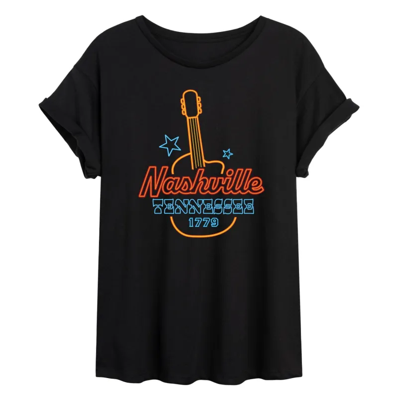 Instant Message - Nashville Neon Sign - Women's Oversized Graphic T-Shirt sold by Zulily