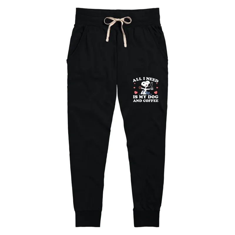 Peanuts - All I Need Is My Dog And Coffee - Women's Jersey Jogger Pant sold by Zulily