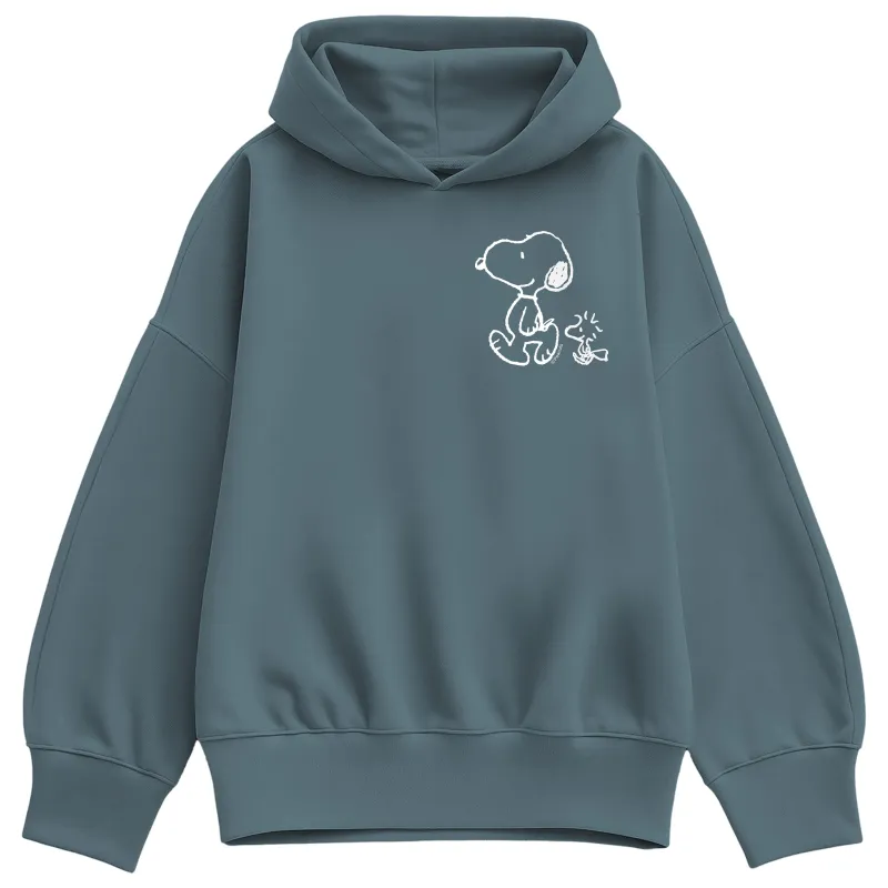 Peanuts - Snoopy Woodstock Walk White Ink - Ladies Oversized Fleece Hoodie Sweatshirt sold by Zulily