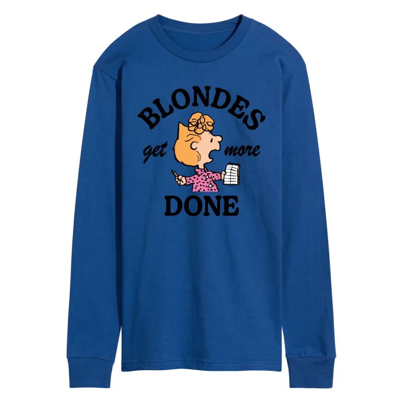 Peanuts - Blondes Get More Done - Men's Long Sleeve Graphic T-Shirt sold by Zulily