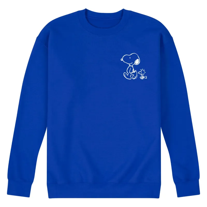 Peanuts - Snoopy Woodstock Walk White Ink - Men's Long Sleeve Crew Fleece Sweatshirt sold by Zulily