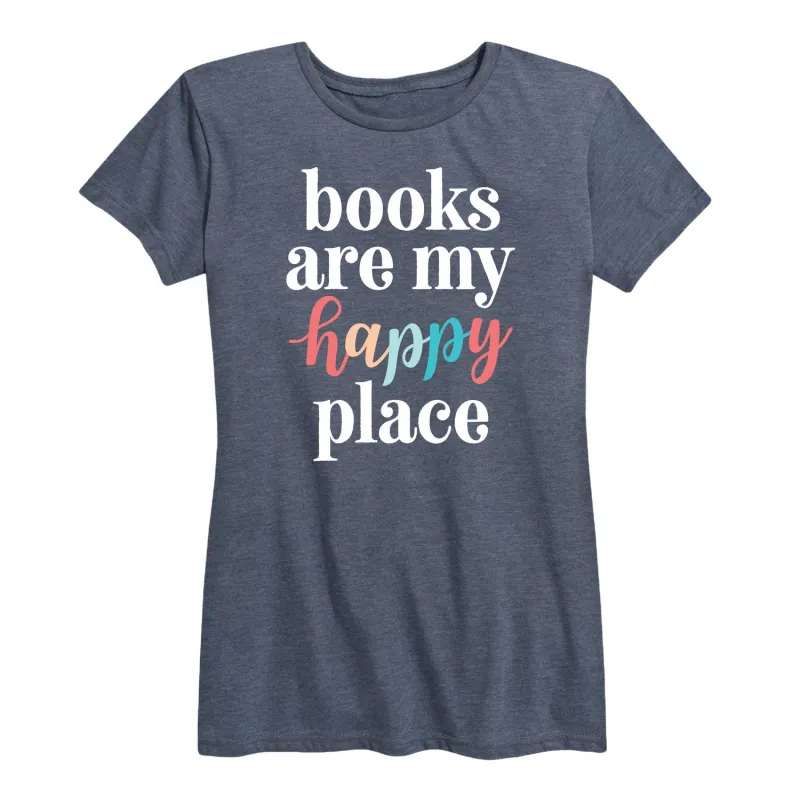 Instant Message - Books Are My Happy Place - Women's Short Sleeve Graphic T-Shirt sold by Zulily