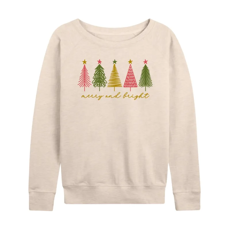 Instant Message - Merry And Bright Christmas Trees - Women's French Terry Long Sleeve Pullover sold by Zulily