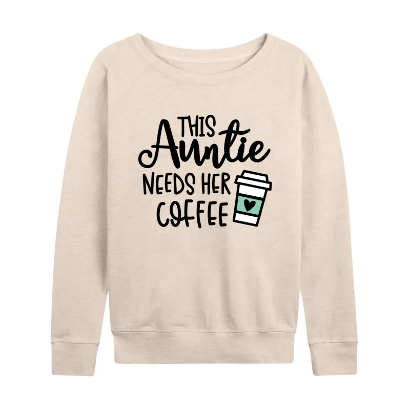 Instant Message - This Auntie Needs Her Coffee  - Women's Lightweight French Terry Long Sleeve Shirt sold by Zulily