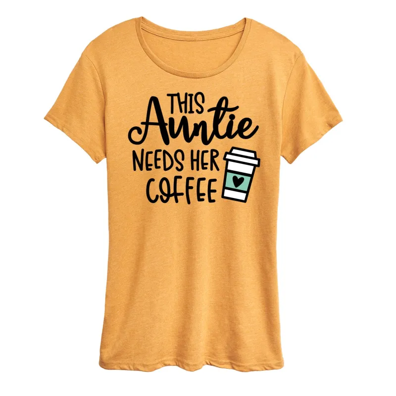 Instant Message - This Auntie Needs Her Coffee  - Women's Short Sleeve Graphic T-Shirt sold by Zulily