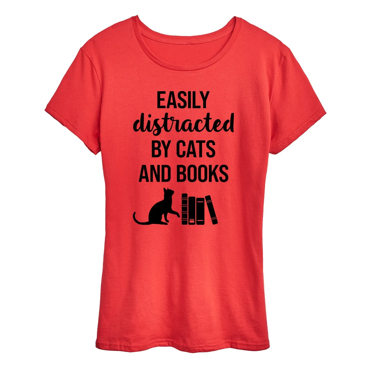 Instant Message - Easily Distracted Cats Books - Women's Short Sleeve Graphic T-Shirt sold by Zulily