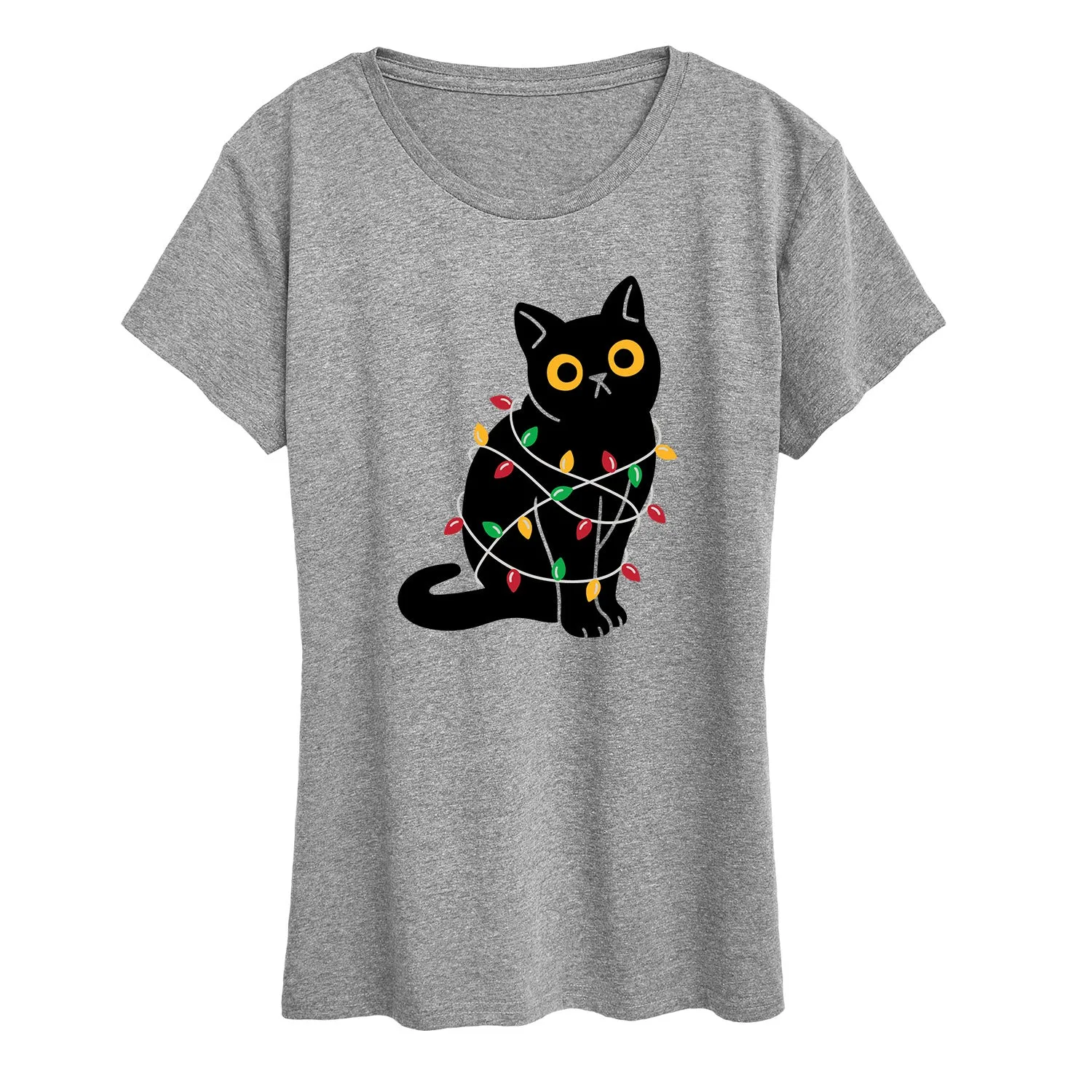 Instant Message - Cat Wrapped In Christmas Lights - Women's Short Sleeve Graphic T-Shirt sold by Zulily product image thumbnail 2