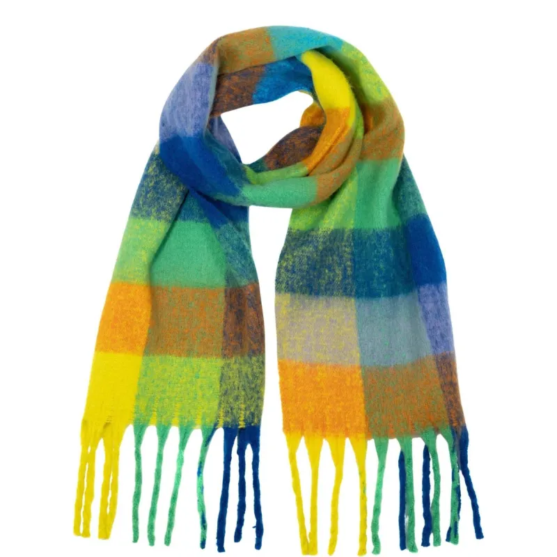 Sprigs Oversized Check Fringe Scarf - Orange/Bright sold by Zulily