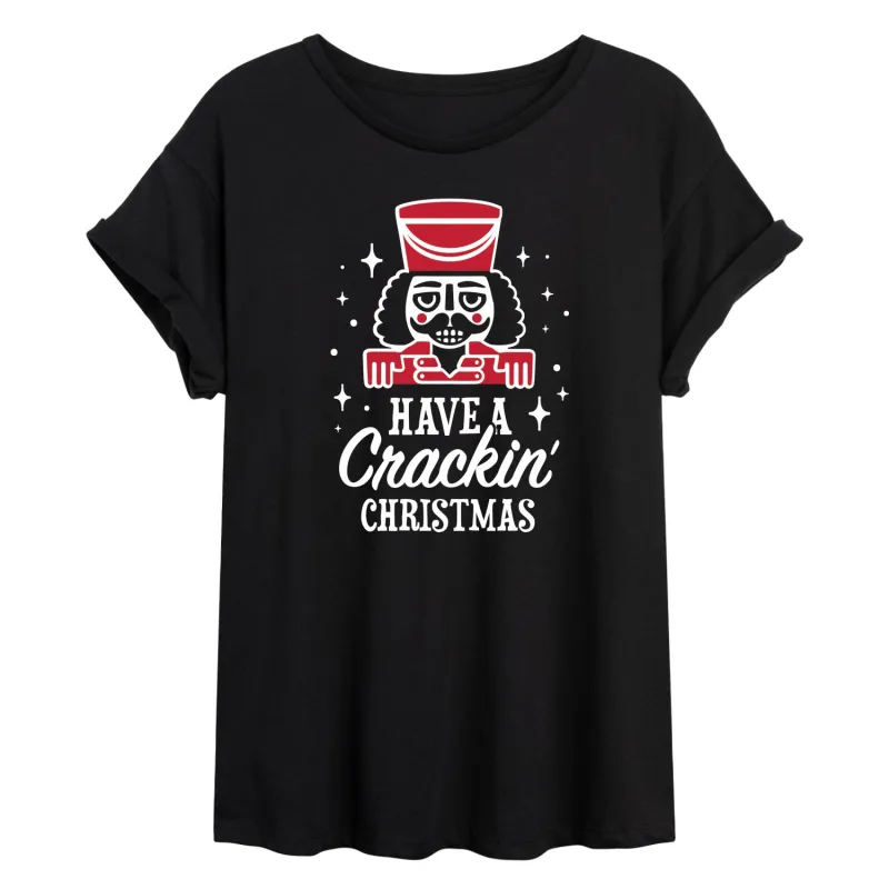 Instant Message - Crackin Christmas - Women's Oversized Graphic T-Shirt sold by Zulily