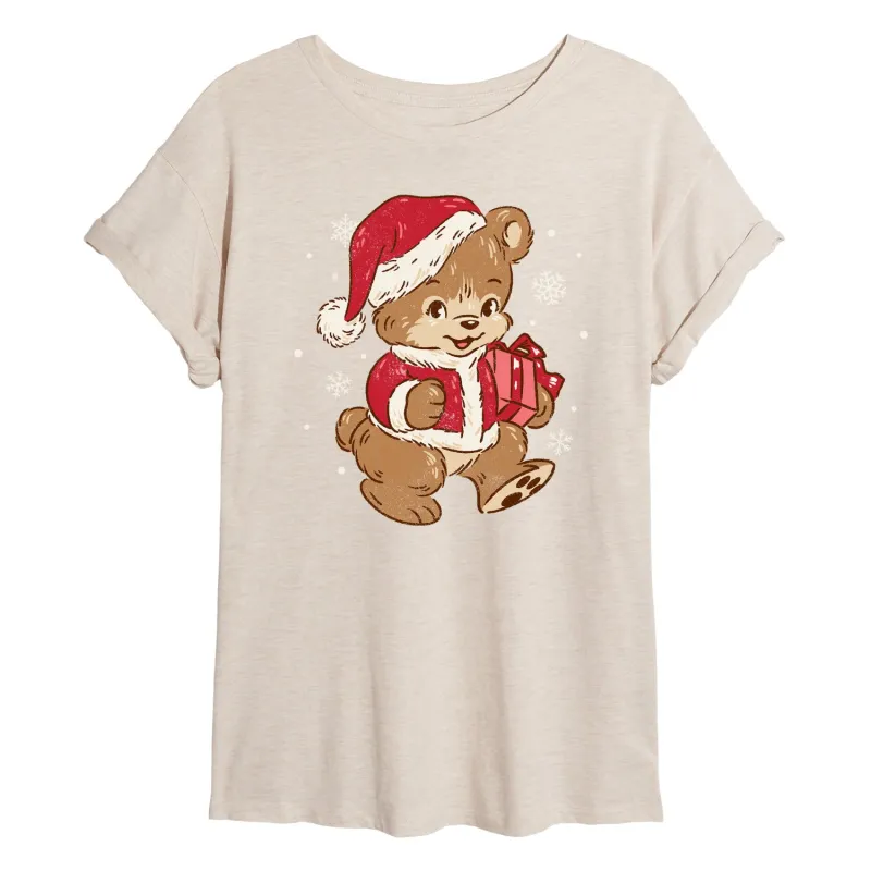 Instant Message - Santa Teddy Bear - Women's Oversized Graphic T-Shirt sold by Zulily