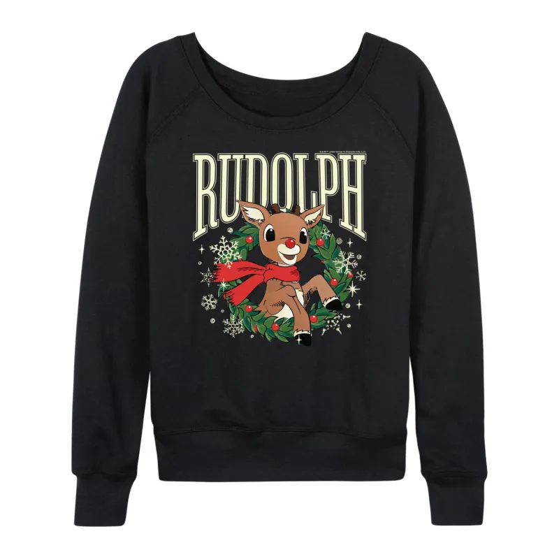 Rudolph - Rudolph Wreath Collegiate - Women's French Terry Long Sleeve Pullover sold by Zulily