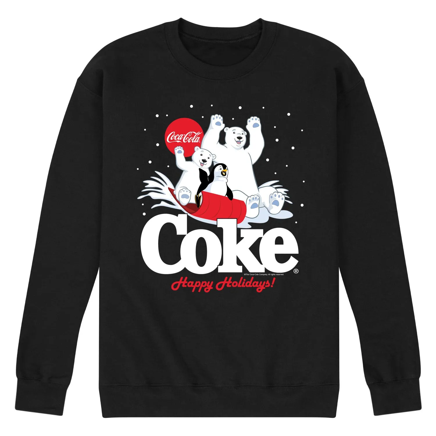 Coca-Cola - Happy Holidays Sledding - Men's Long Sleeve Crew Fleece Sweatshirt sold by Zulily product image thumbnail 2